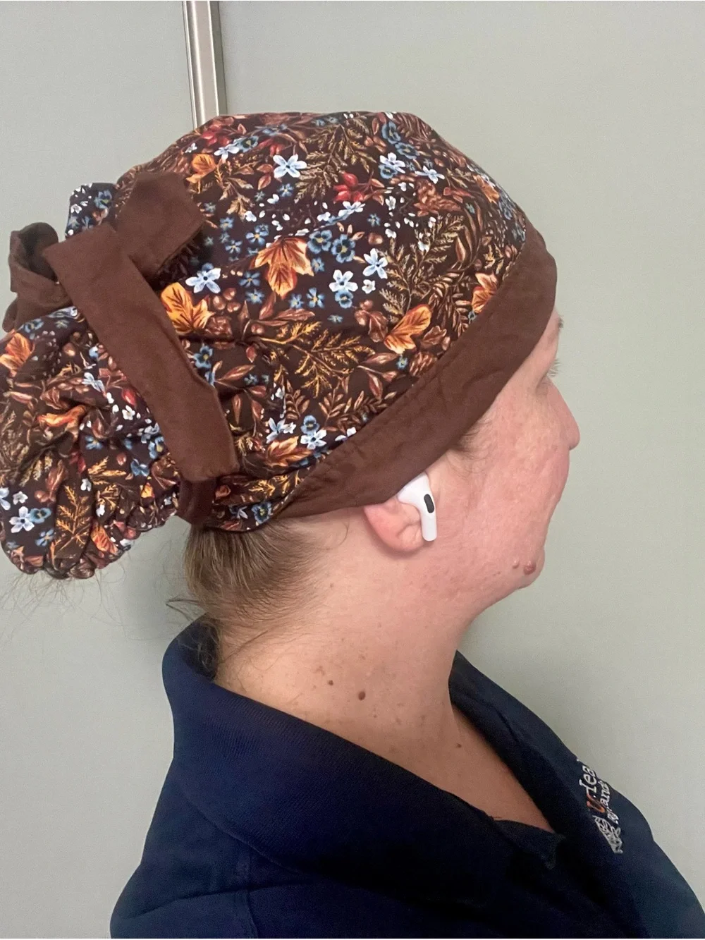 Bonnet Surgical Scrub Cap Handmade Fall Floral | Like New Tie Back